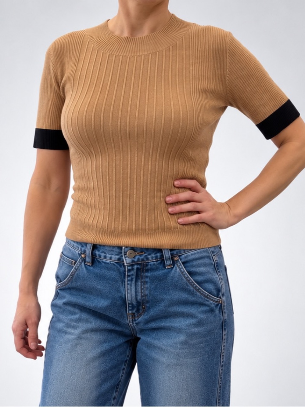 NWOT CeCe Contrast Ribbed Sweater
